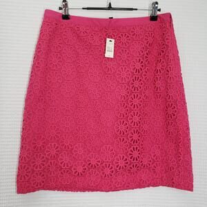 Talbots Skirt Womens 8 Petite Pink Eyelet Lace Floral Pencil Preppy Classic